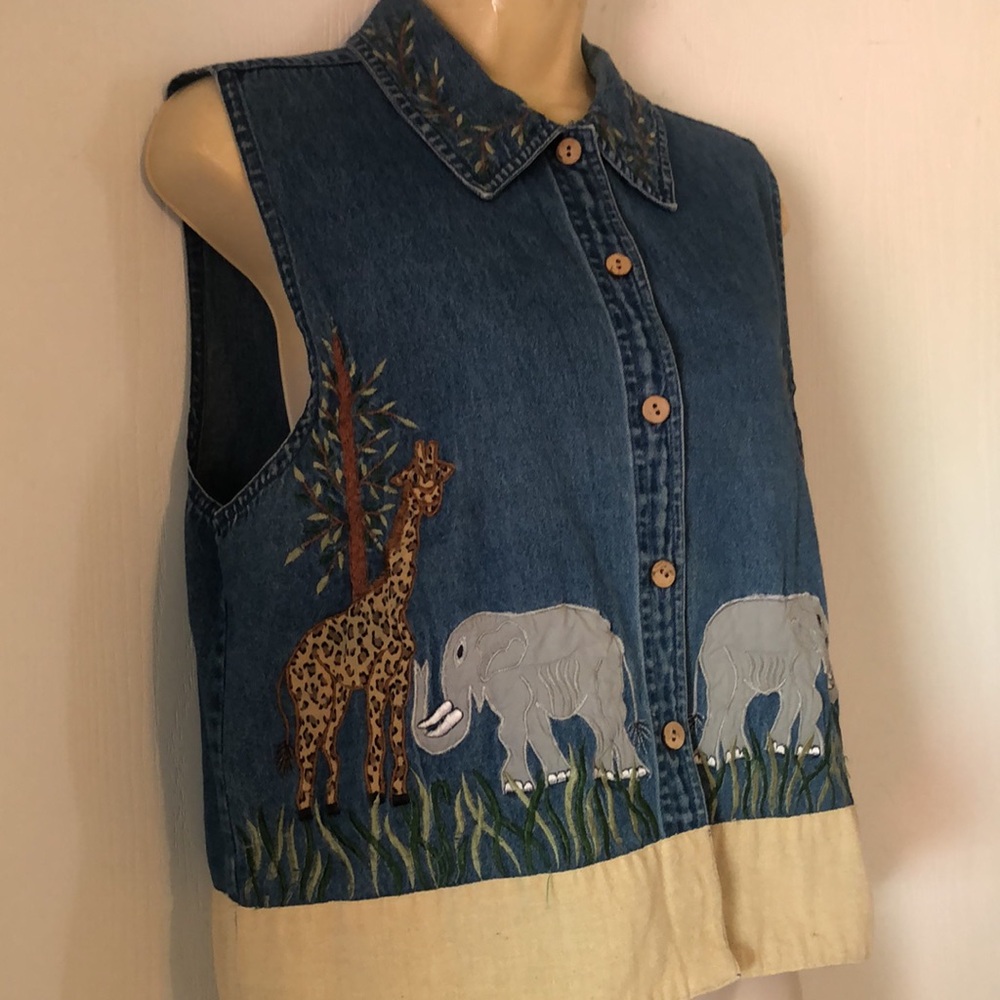 Women’s rare fall Safari TanTrums chambray VTG Y2k jungle Sleeveless vest top - Picture 2 of 14
